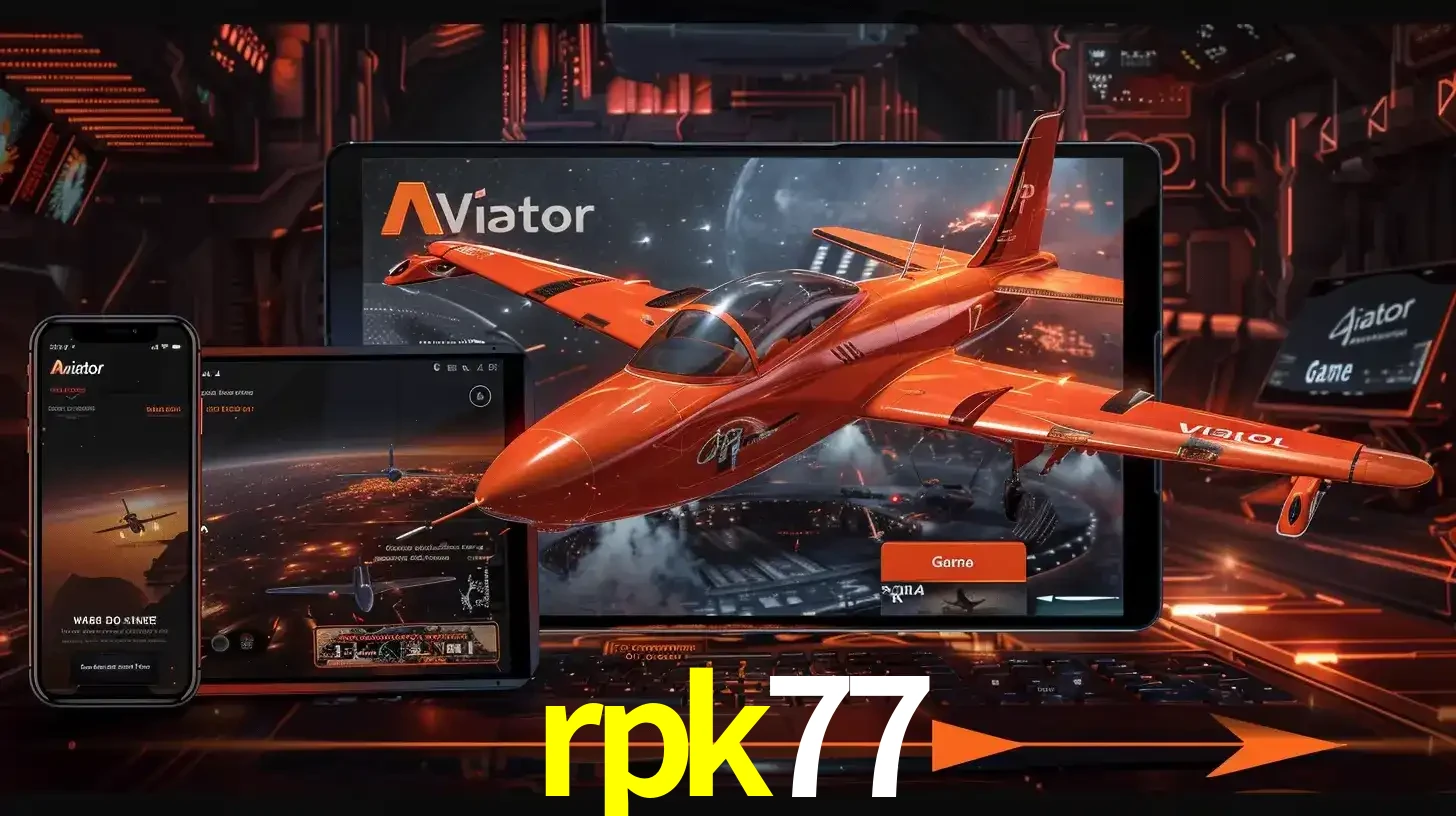 Apresentação tecnológica do jogo Aviator com um avião saindo da tela de um tablet, demonstrando a experiência imersiva em múltiplos dispositivos no rpk77.