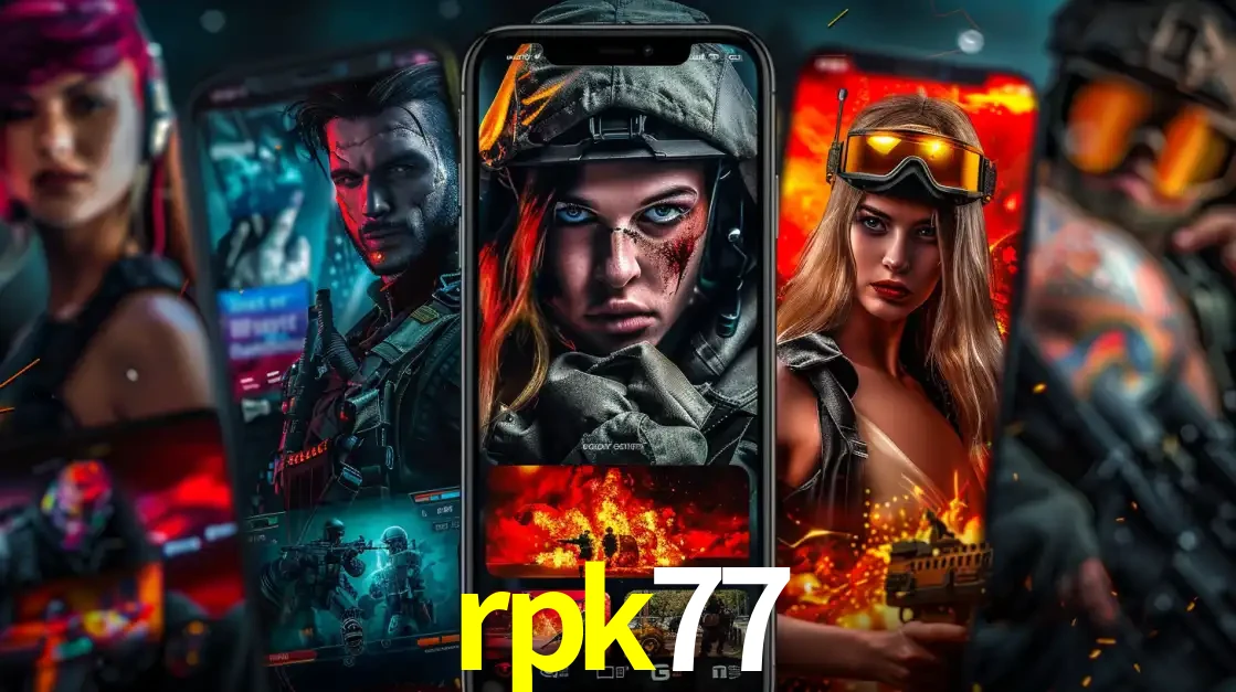 Montagem de telas de celular mostrando diversos personagens, masculinos e femininos, de um jogo de tiro, ilustrando a diversidade de equipes de e-sports para apostar no rpk77.