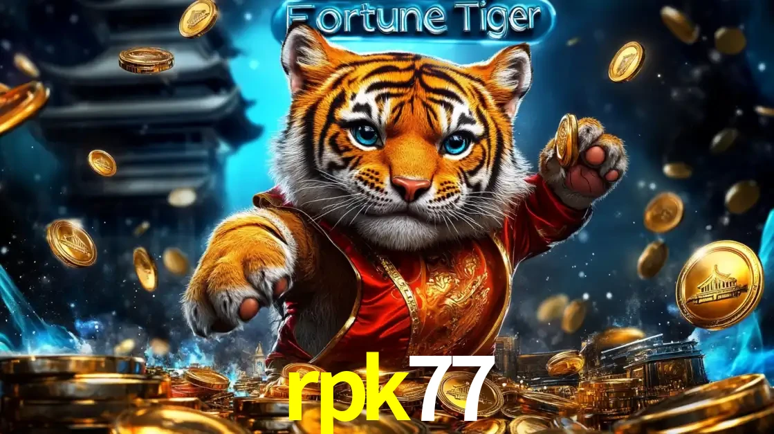 Imagem promocional do jogo de slot Fortune Tiger, com um tigre majestoso em traje tradicional cercado por uma fortuna em moedas de ouro, disponível agora no cassino rpk77.